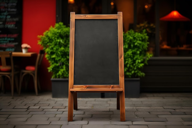 empty sandwich board for a menu and a chalk drawing
