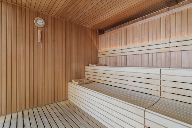 Empty sauna interior Relax in a hot sauna