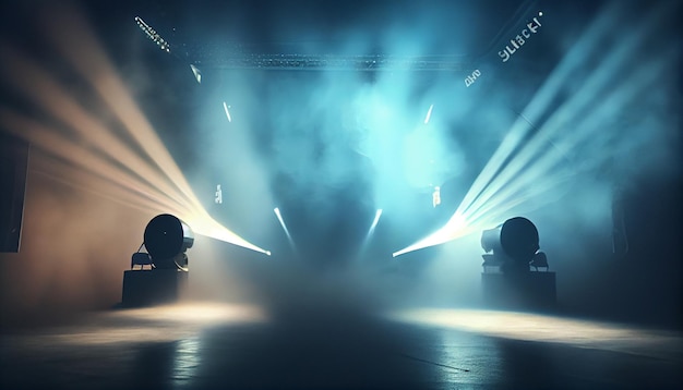 Empty scene with blue purple neon stage spotlight