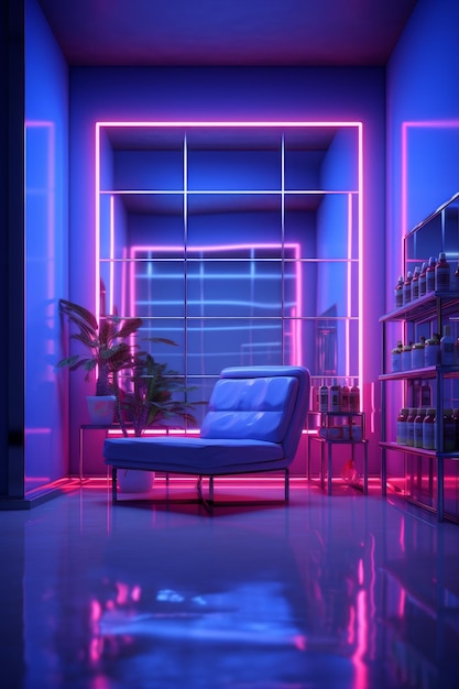 Photo an empty scene with neon lights as a reflection on a product ai generated illustration