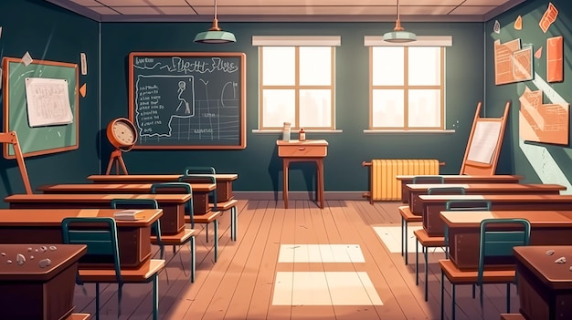 An empty school class an empty room with desks generative ai