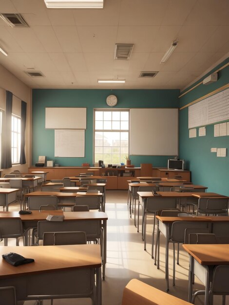 Empty school classroom Education concept without students Classroom Vector interior illustration