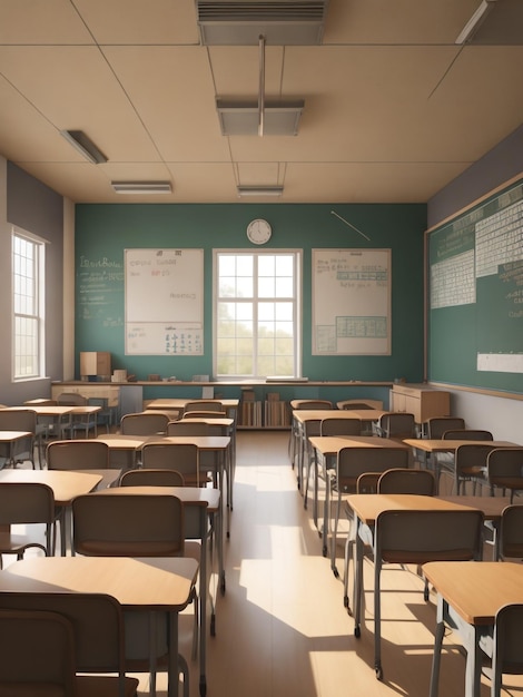 Empty school classroom Education concept without students Classroom Vector interior illustration