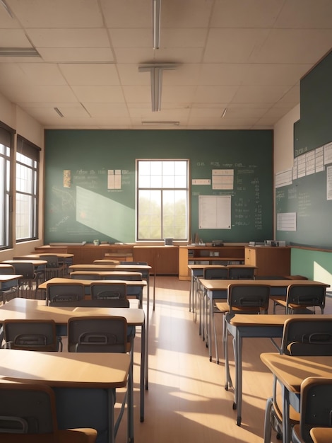 Empty school classroom Education concept without students Classroom Vector interior illustration