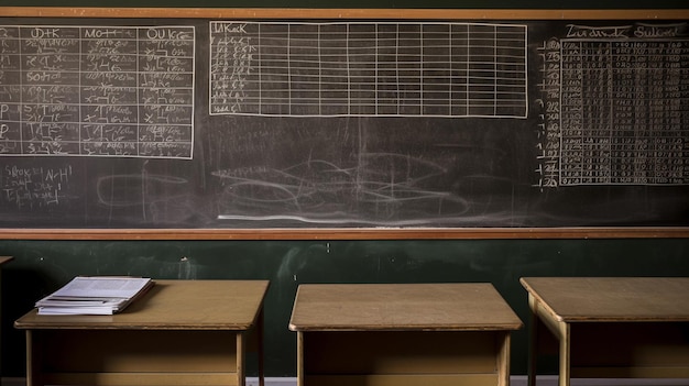 Empty school classroom with blackboard