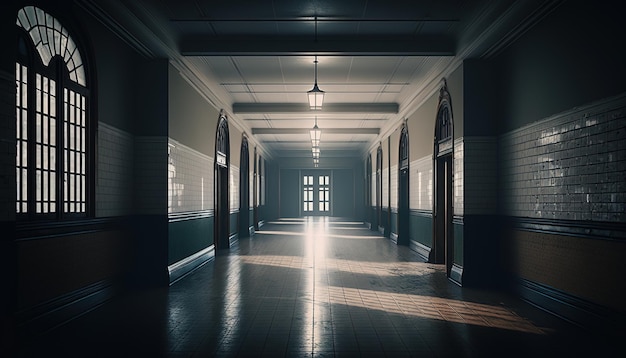 Пустой школьный коридор, дизайн цифрового искусства