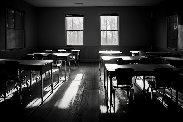 Photo an empty schoolclass with a cleared board