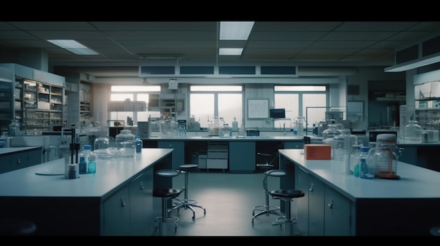 Photo empty scientific research lab room interior with various modern laboratory equipment ai geneated image