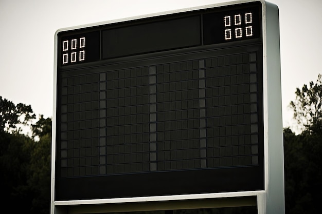 Photo empty scoreboard for sports against a background of the sky and treetops