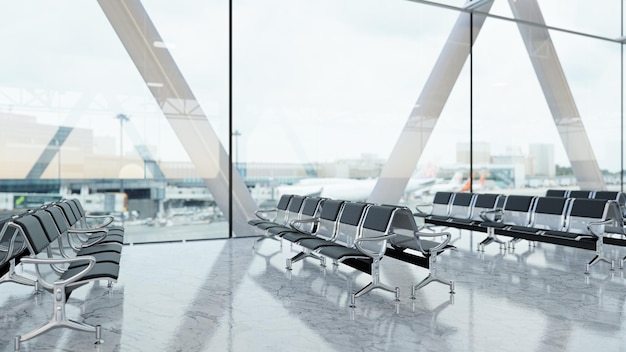 Empty seat in the airport departure lounge 3D Render