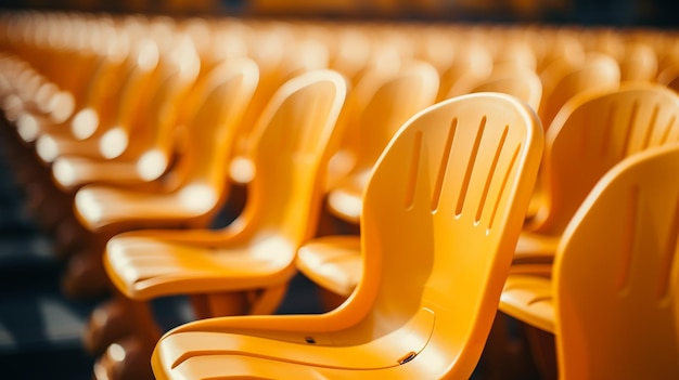 empty seat on football stadium yellow chairs on sport arena