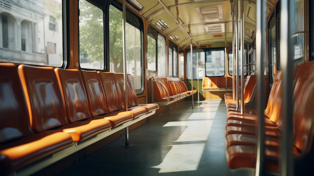 Empty seats on a public transit tram