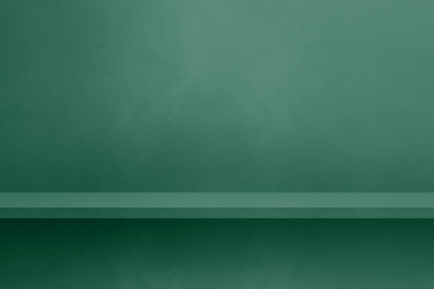 Empty shelf on a dark green concrete wall Background template Horizontal mockup