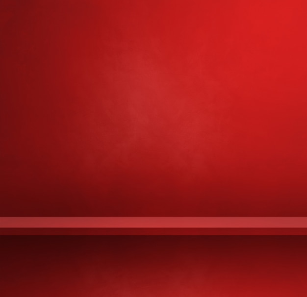 Empty shelf on a red wall. Background template scene. Square banner