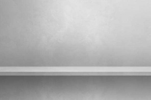 Empty shelf on a white wall. Background template scene. Horizontal backdrop