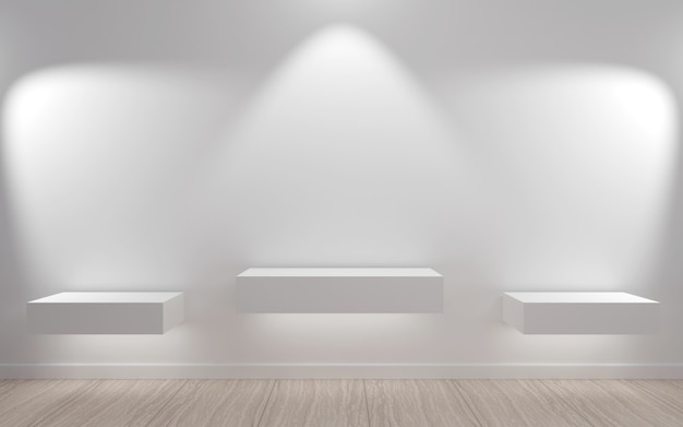  Empty shelves in minimalist style with led light . 