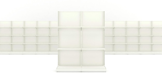 Empty shelves retail shelves display showcase 3d rendering
