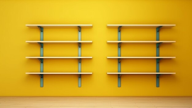 Empty shelves on yellow wall generative ai