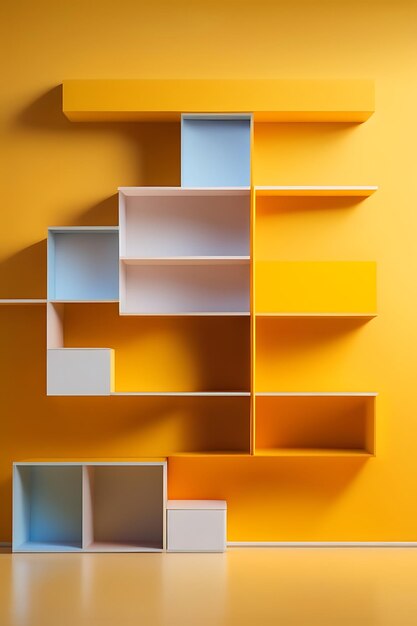 Empty shelves on yellow wall