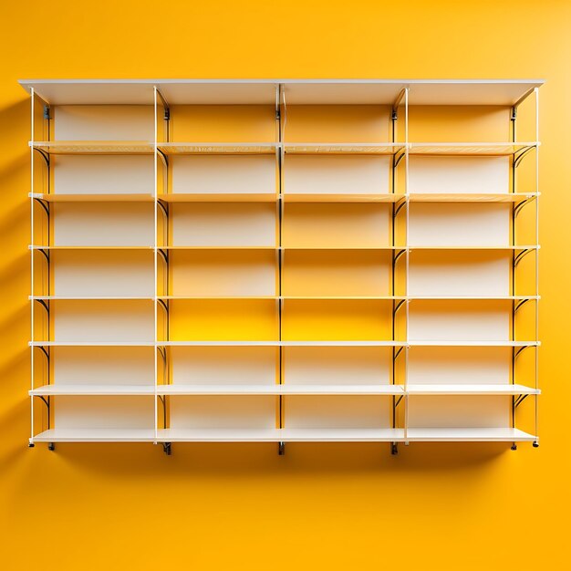 Empty shelves on yellow wall