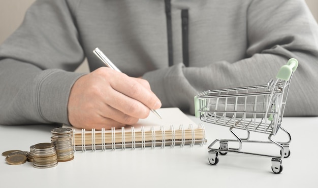 Empty shopping basket concept of high prices and rising\
inflation problem of families and household budgets total housing\
costs living expenses