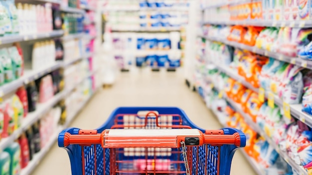 Empty Shopping basket in the supermarket