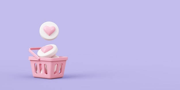 Empty shopping basket with hearts