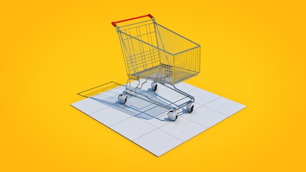 Empty shopping cart 3d rendering