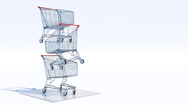 Empty shopping cart 3d rendering