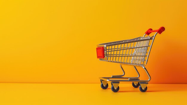 Empty shopping cart against yellow background generative ai