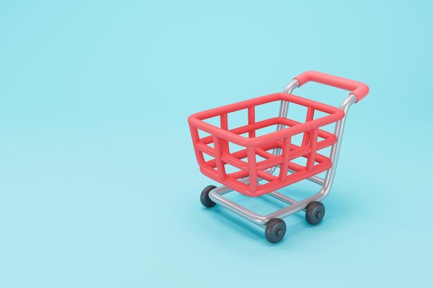 empty shopping cart over blue background 3d illustration