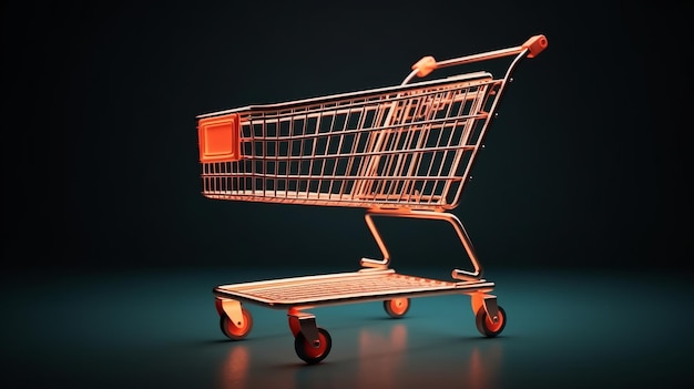 An empty shopping cart on a dark background Generative ai