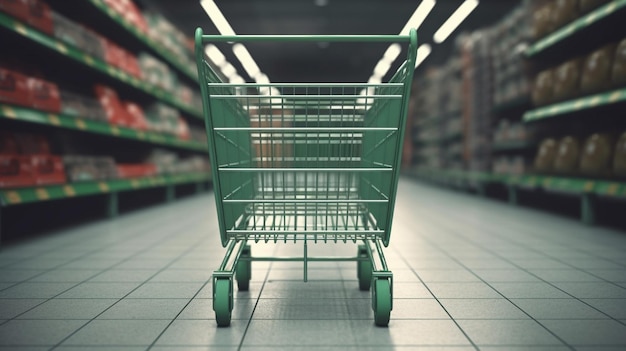 Empty shopping cart in a supermarketgenerative ai