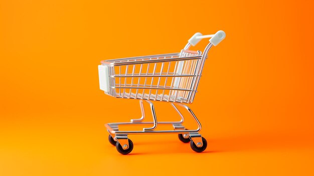 Empty shopping cart on yellow background