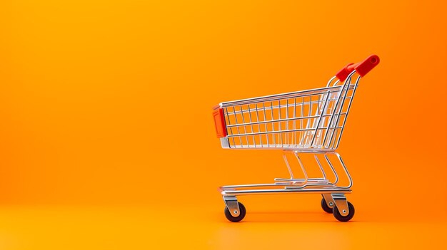 Empty shopping cart on yellow background