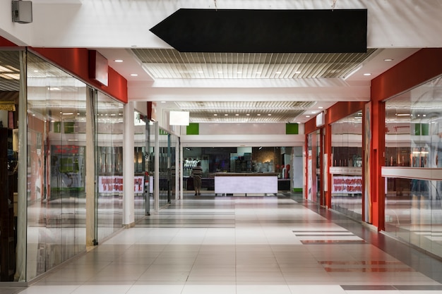 Empty shopping mall hallway