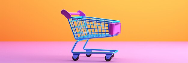 Empty shopping trolley on green background Big sale commercial promotion supermarket cart discount deal Wide banner with place for text