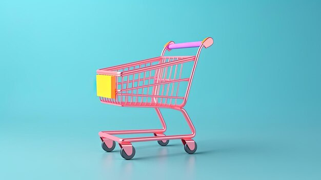 Empty shopping trolley on green background Big sale promotion supermarket cart basket