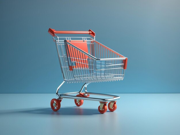 Empty Shopping Trolley Isolated on Blue Background