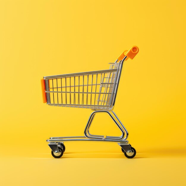 Empty Shopping trolly in studio shoot with yellow background