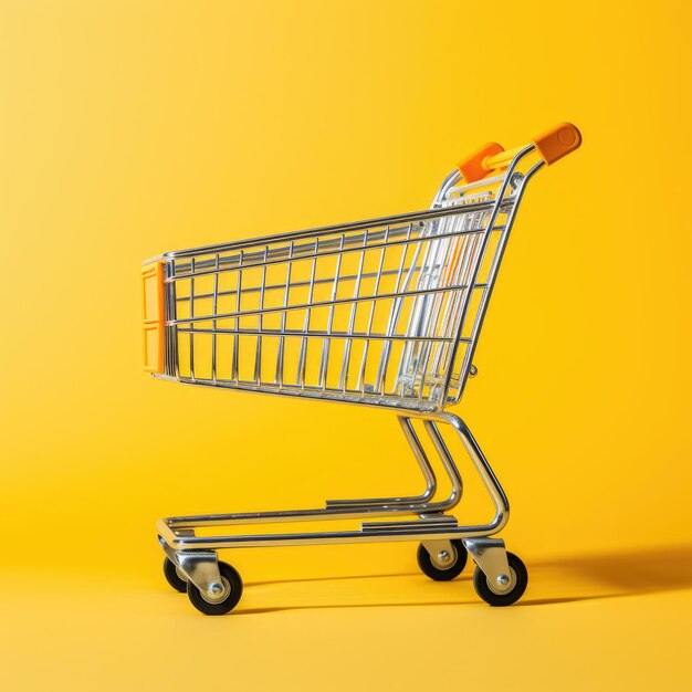 Empty Shopping trolly in studio shoot with yellow background