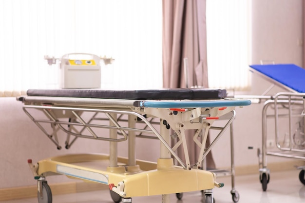 Photo empty sickbed for support patient after surgical in recovery room at hospital