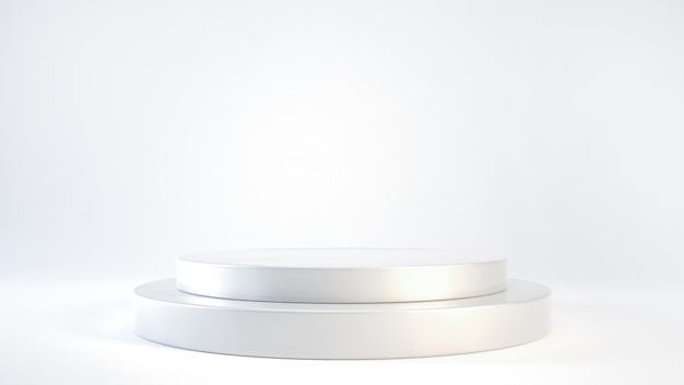 Empty silver podium or pedestal display on white background with cylinders stand concept 3d render