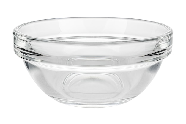 Empty small transparent glass round bowl isolated on white