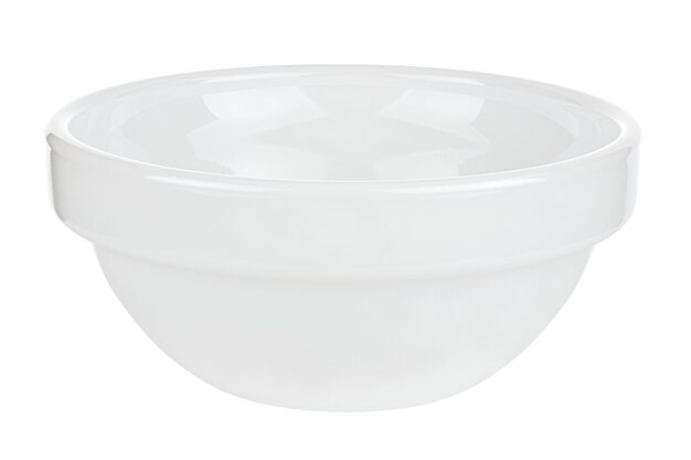 Empty small white ceramic round bowl isolated on white