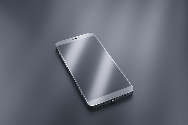 Photo empty smartphone with reflections on gray background technology and device concept 3d rendering