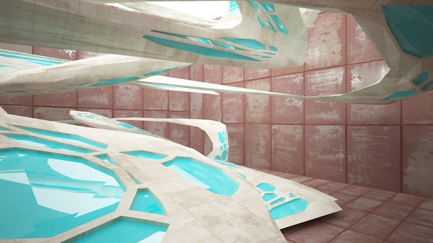 シートの錆びた金属建築背景 3 d の空の滑らかな抽象的な部屋のインテリア
