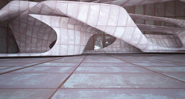 Пустой гладкий абстрактный интерьер комнаты из листов ржавого металла Архитектурный фон 3D