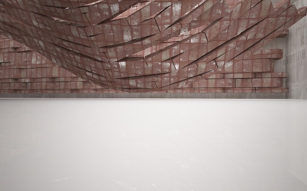 Пустой гладкий абстрактный интерьер комнаты из листов ржавого металла Архитектурный фон Ночной вид на