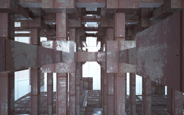 Empty smooth abstract room interior of sheets rusted metal Architectural background